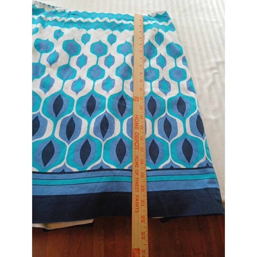 Talbots vintage blue white retro print pencil skirt 10 cotton stretch lined
